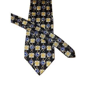 Robert Talbott Black & Gold Horsebit Print Handmade in USA Necktie